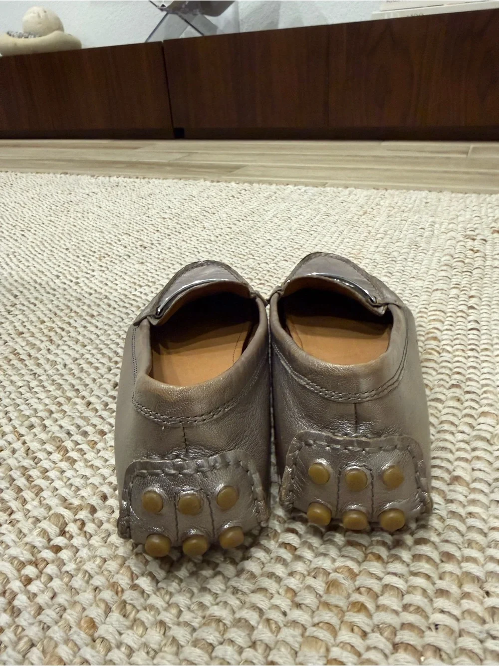 Coach Metallic Taupe Leather Moccasin Flats